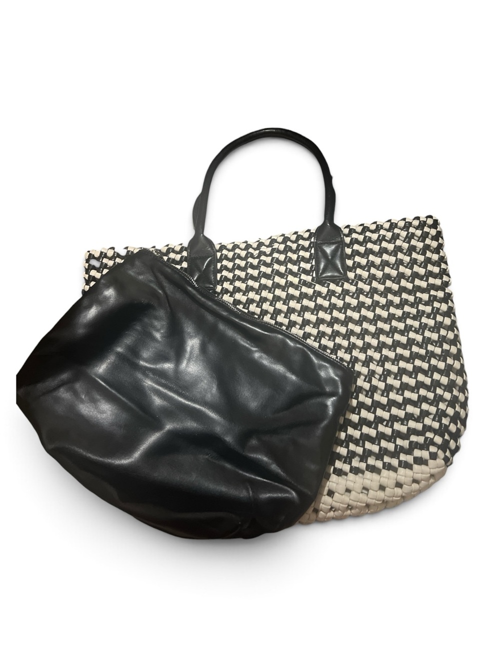 Sincerely Jules Woven Tote Bag Black White Removable Pouch Large Shopper Beach